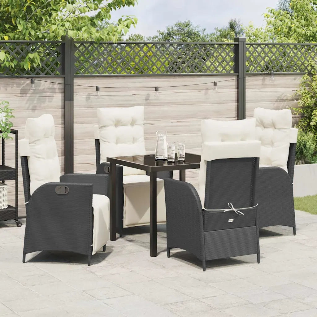 Set da Pranzo per Giardino con cuscino 5 pcs Nero polyrattan