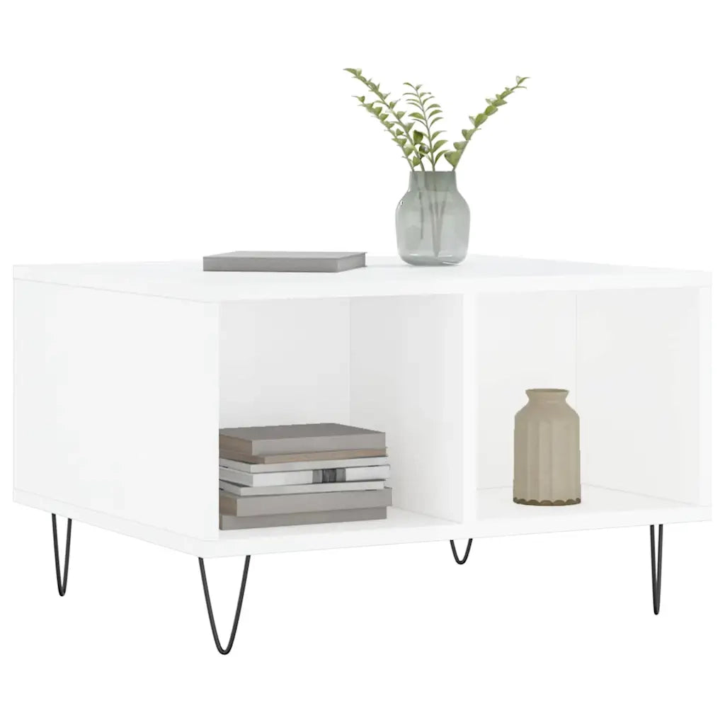 Tavolino Salotto-Tavolino da soggiorno-Tavolo Bianco Lucido 60x50x36,5 cm Legno Multistrato 605898
