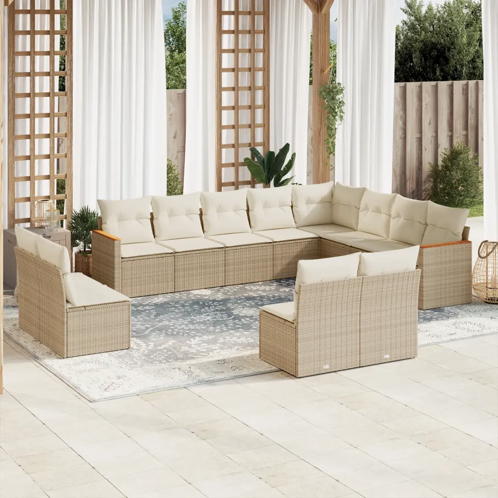 Set Divani da Giardino 12 pz con Cuscini Beige in Polyrattan 3258873