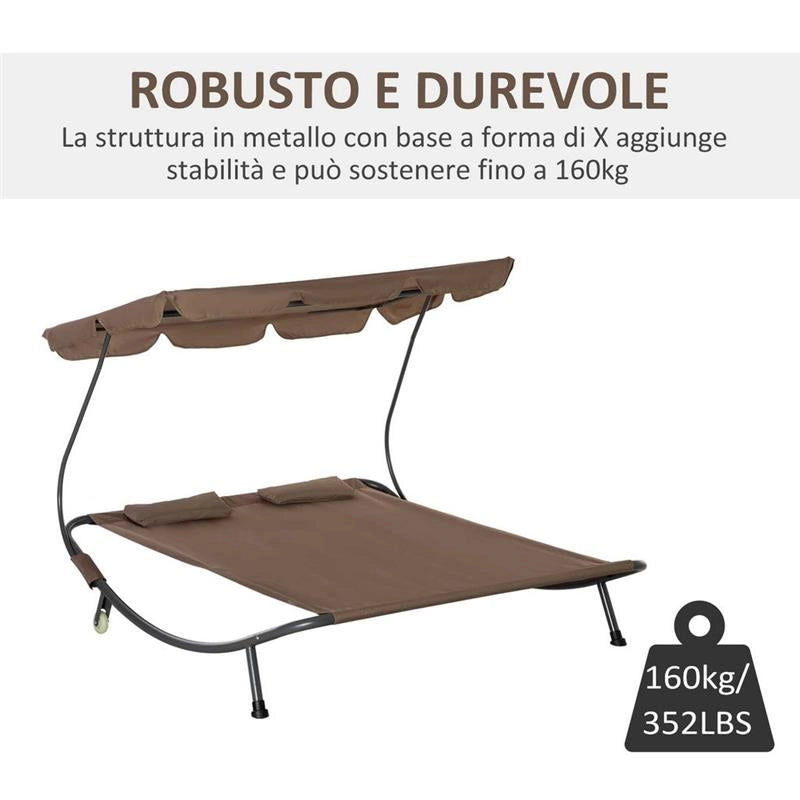 LETTINO MATRIMONIALE 2 POSTI REGOLABILE DA ESTERNO 200 X 170  X 134 CM MARRONE