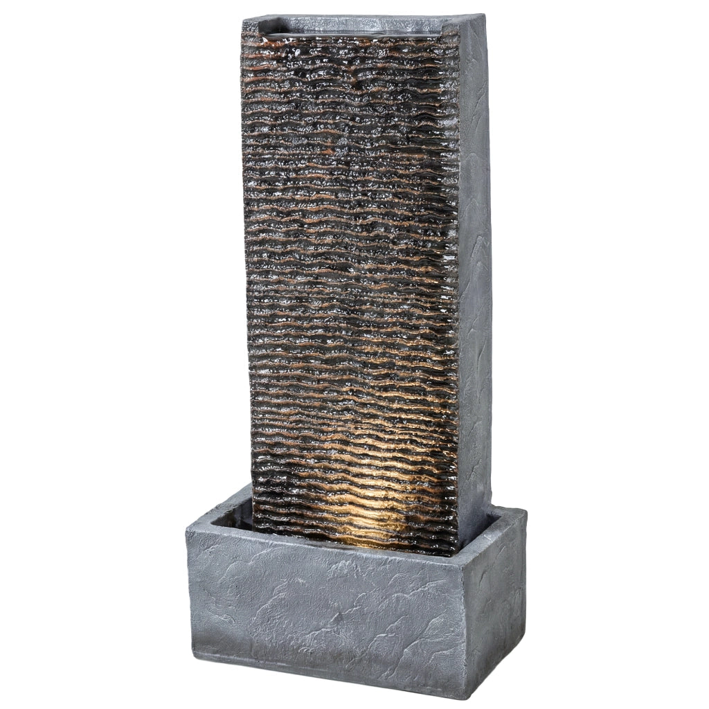 Fontana da giardino a 2 livelli con illuminazione LED pompa effetto granito ¨C zephmum ¨C 37.5x22x80 cm