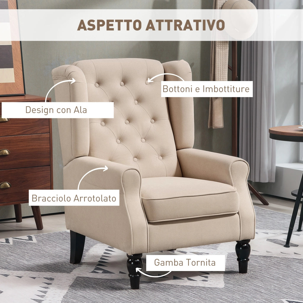 Poltrona in Velluto Reclinabile Massaggiante con Poggiapiedi ¨C Zephmum ¨C Beige 74x86x102 cm