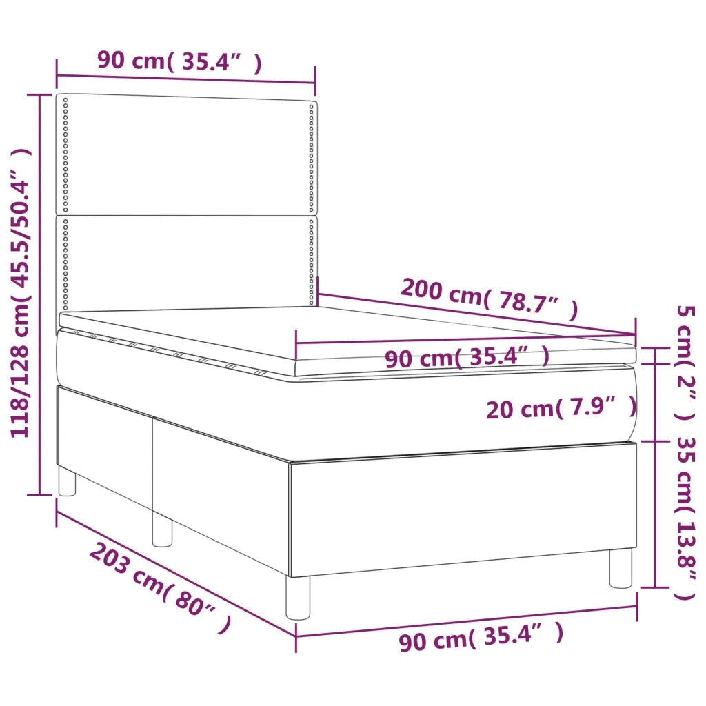 Letto a Molle con Materasso e LED Nero 90x200 cm in Velluto 3136043