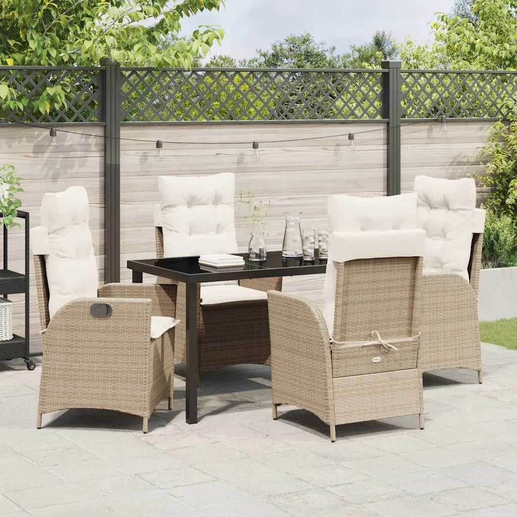 Set da Pranzo per Giardino con cuscino 5 pcs Beige polyrattan