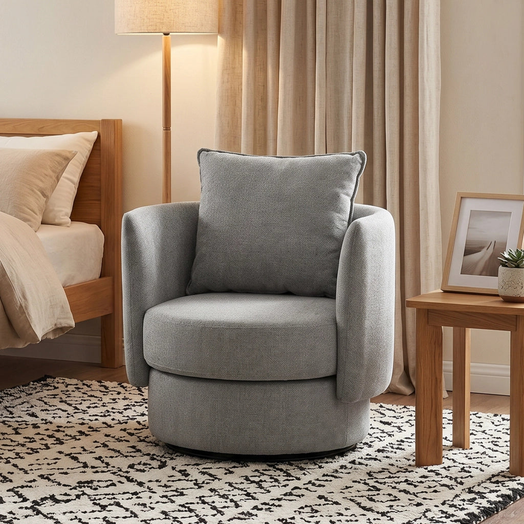 Poltrona girevole 360¡ã in tessuto ¨C Xylo ¨C lino grigio chiaro con cuscino