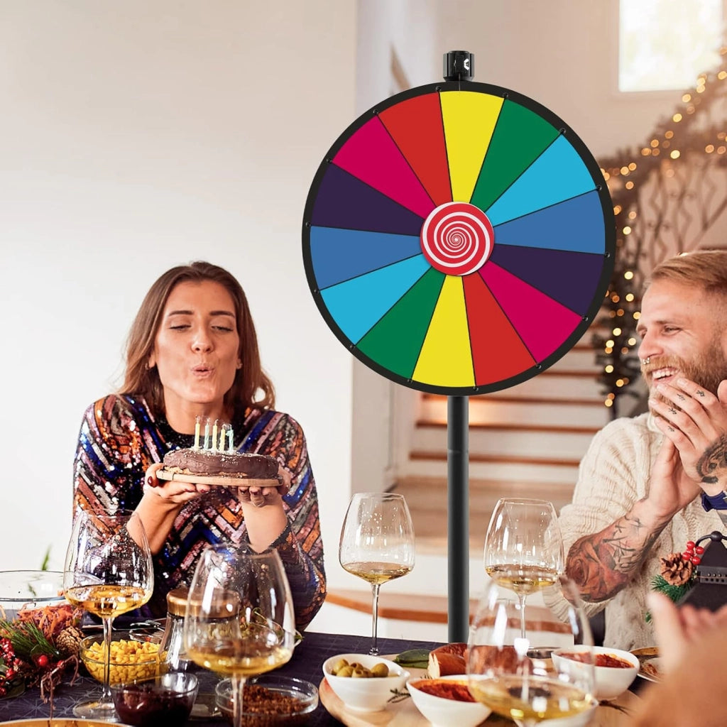 24'' Gioco Ruota Personalizzabile, 2 in 1 Ruota della Fortuna da Terra o Tavolo, Altezza Regolabile, con Pennarello Cancellabile e Cancellino, Ruota Fortuna per Fiera Carnevale Feste