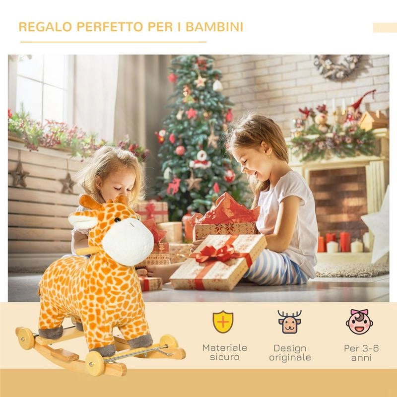 DONDOLO A FORMA DI GIRAFFA CON RUOTE PER BAMBINI 3-6 ANNI GIALLO