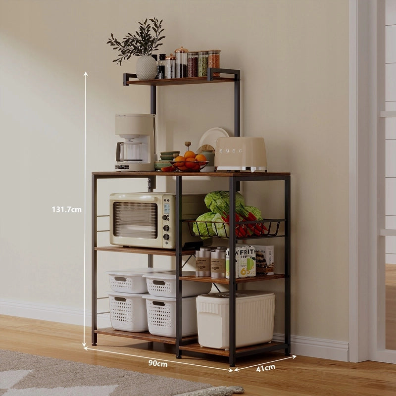 Porta microonde da cucina, 5 ripiani, marrone scuro, stile rustico