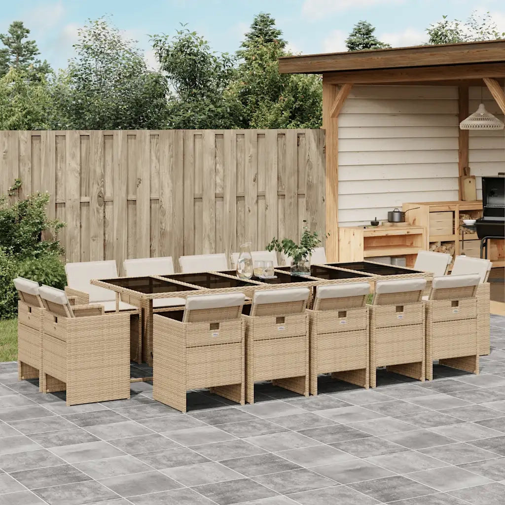 Set da Pranzo da Giardino 15 pz con Cuscini Beige in Polyrattan