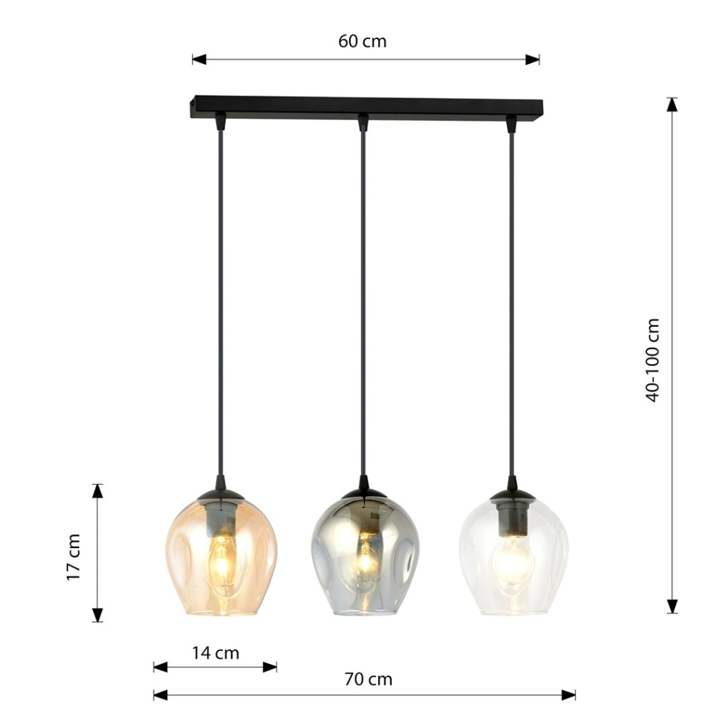 Lampadario Emibig Istar 3, 3xE27 vetro multicolor nero