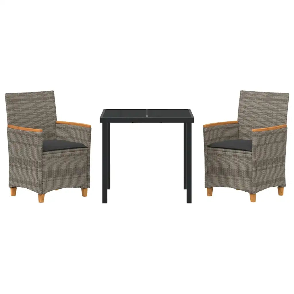 Set da Pranzo per Giardino 3 pcs Grigio polyrattan