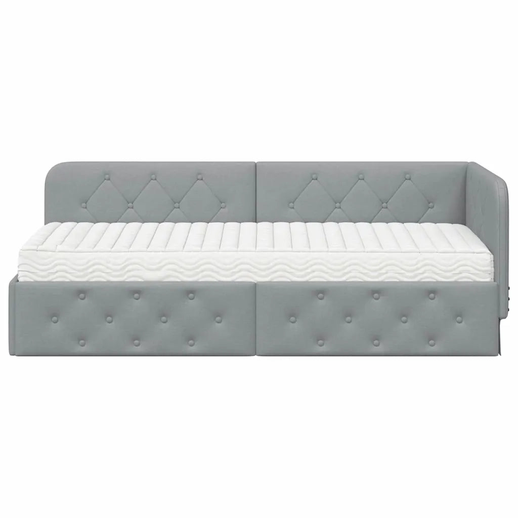 Cornice del letto ad angolo Grigio chiaro 80 x 200 cm Tessuto