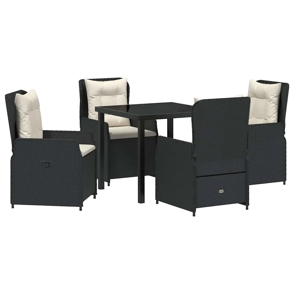 Set da Pranzo per Giardino 5 pcs Nero polyrattan