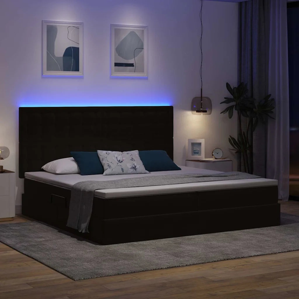 Letto con contenitore e LED con led Nero 200 x 200 cm Velluto