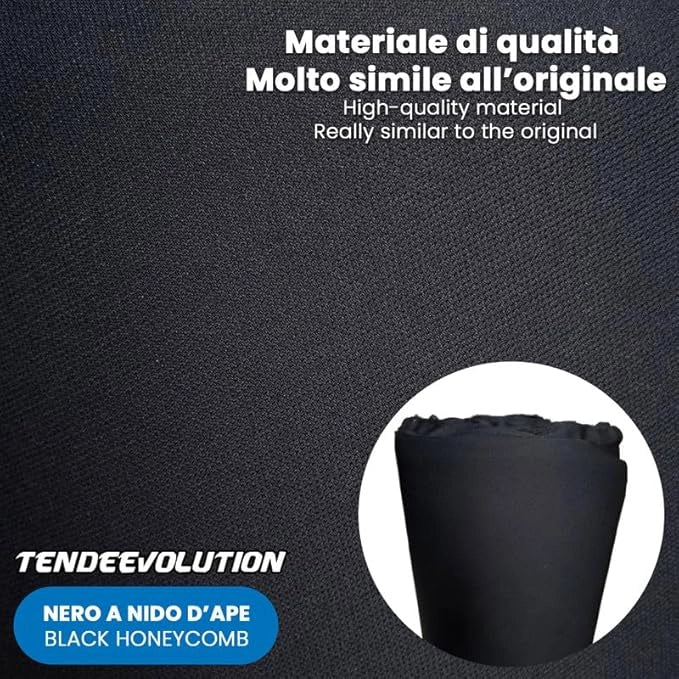 Kit Riparazione Tessuto Cielo Auto - Nido D'ape Nero Con 4 Colle Spray - Misura 1,50 x 5 m - Adatto anche per Pannelli Portiere e Pantoni