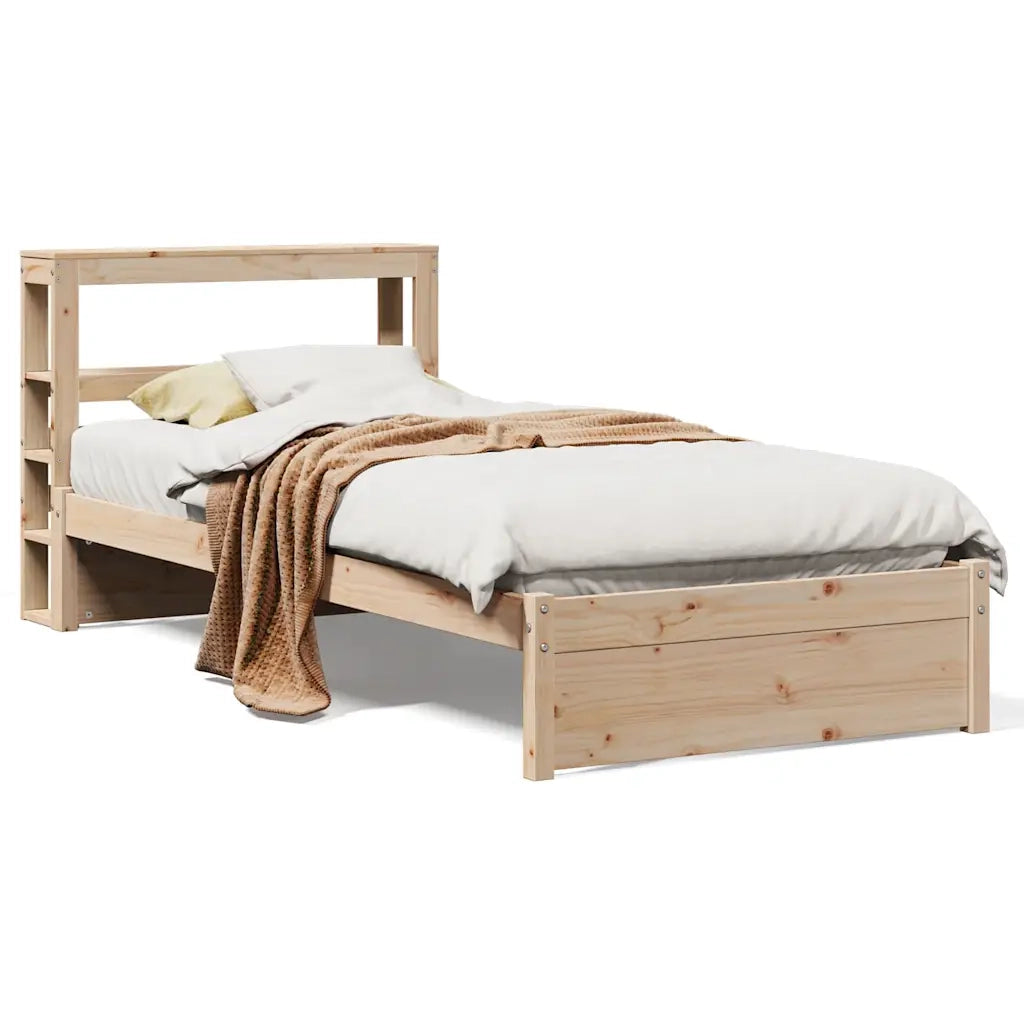 Letto singolo | Letto per adulti | Giroletto con Testiera 75x190 cm in Legno Massello di Pino