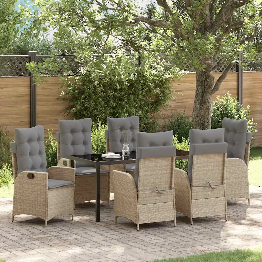 Set da Pranzo per Giardino con cuscino 7 pcs Beige polyrattan