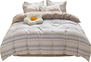 Set di coperte per letto in poliestere 100% con chiusura a righello - lavabile in lavatrice - a righe blu e grigie - coperta per letto 180x220 cm - lenzuolo 230x230 cm - 2 copri cuscino
