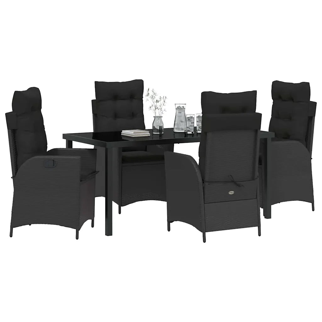Set da Pranzo per Giardino con cuscino 5 pcs Nero polyrattan