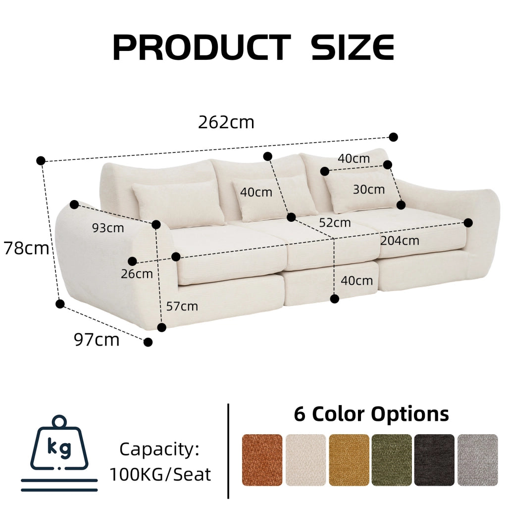 Divano Modulare Beige in Velluto Compatto Base Antiscivolo