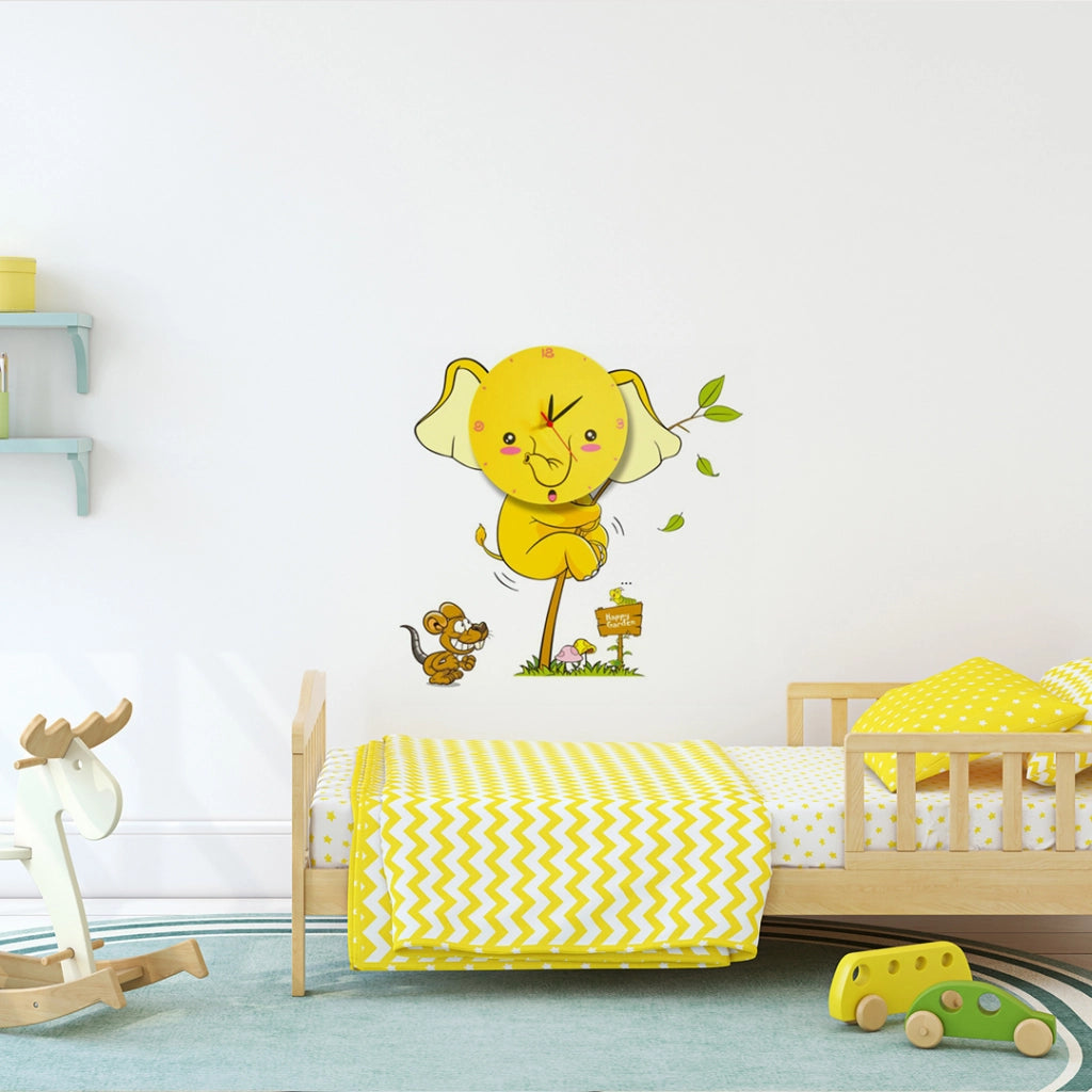 Applique bimbi LED Elefant Milagro ML147 con orologio gialla