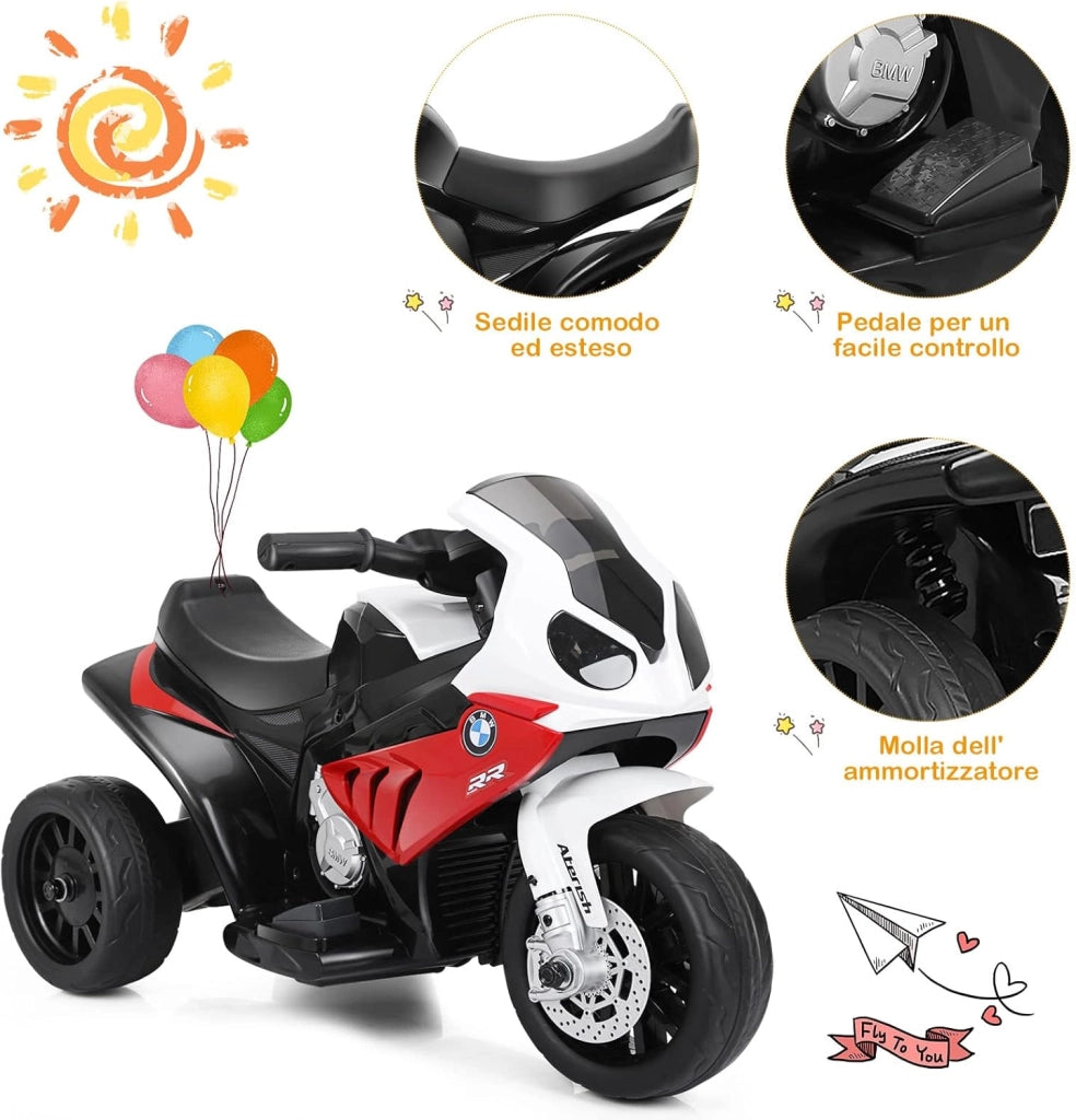 BMW Moto Cavalcabile per Bambini, Moto Giocattolo con Rotelle, Fari, Funzione Musica, Motocicletta a 3 Ruote, Regalo Perfetto per Bambini, 66 x 37 x 44,5 cm (Rosso)