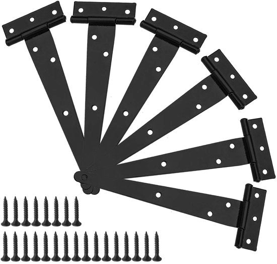 Scharniere a T 20 cm - Nero - 6 Pezzi - Resistenti - Per cancelli o porte di accesso - In acciaio inossidabile e anticorrosivo