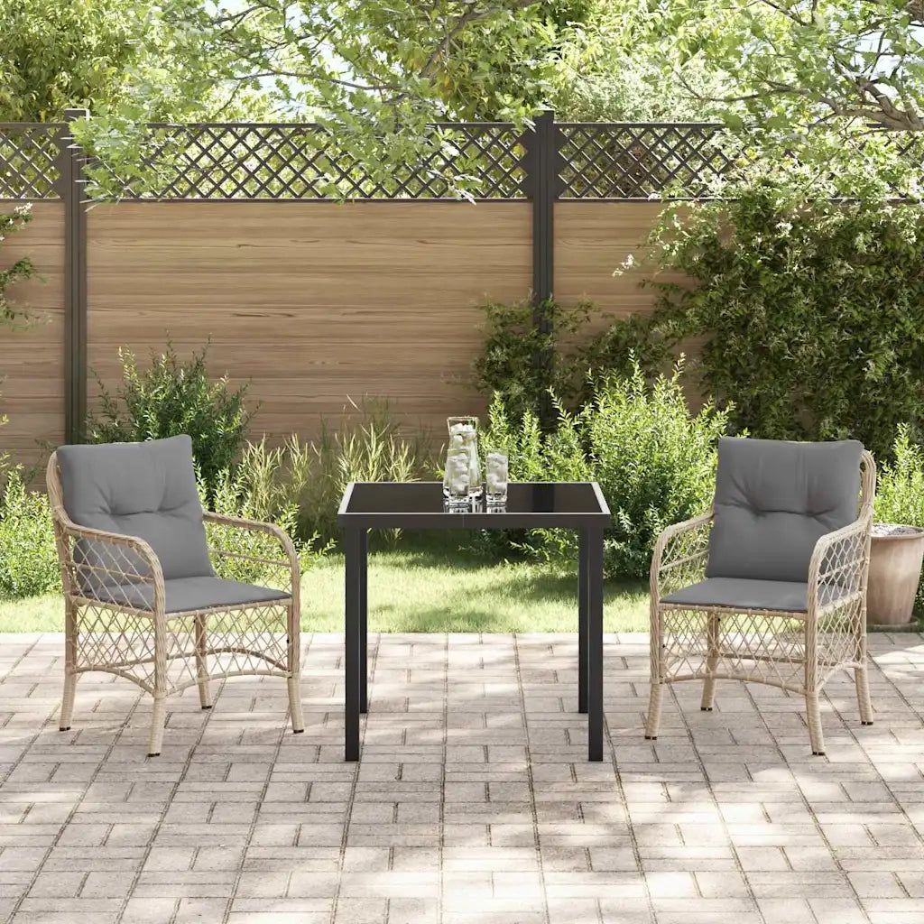Set da Pranzo per Giardino con cuscino 3 pcs Beige polyrattan