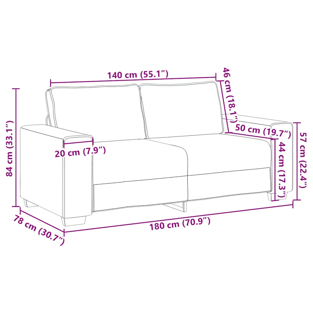 Divano a 2 Posti-Sofa 2 Posti Nero 140 cm Tessuto