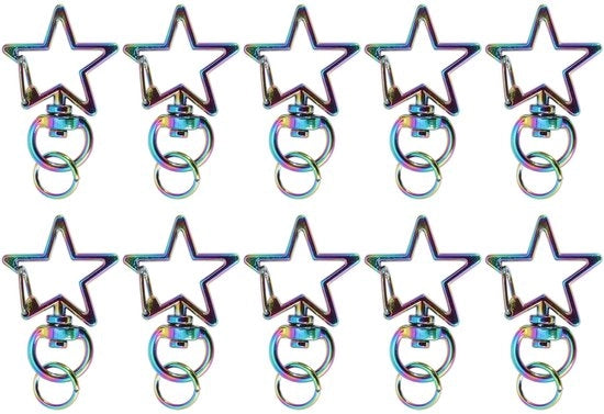 Kit di chiavi a forma di stella - 10 pezzi - Chiavi a forma di anello - Chiavi a forma di karabina - Chiavi a forma di zinkle - Resistente all'ossidazione - Leggero - Chiavi a forma di stella