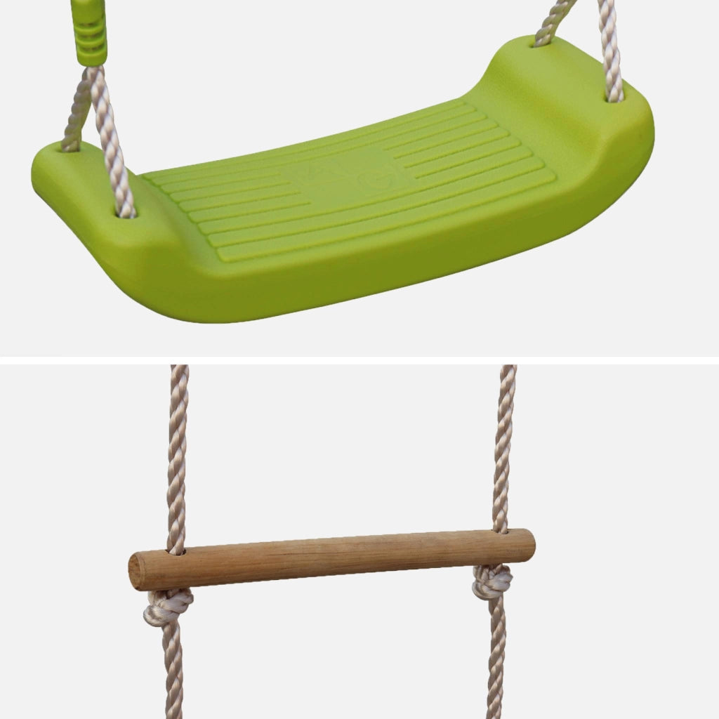 Area giochi altalene e scala di corda, 3 posti, verde