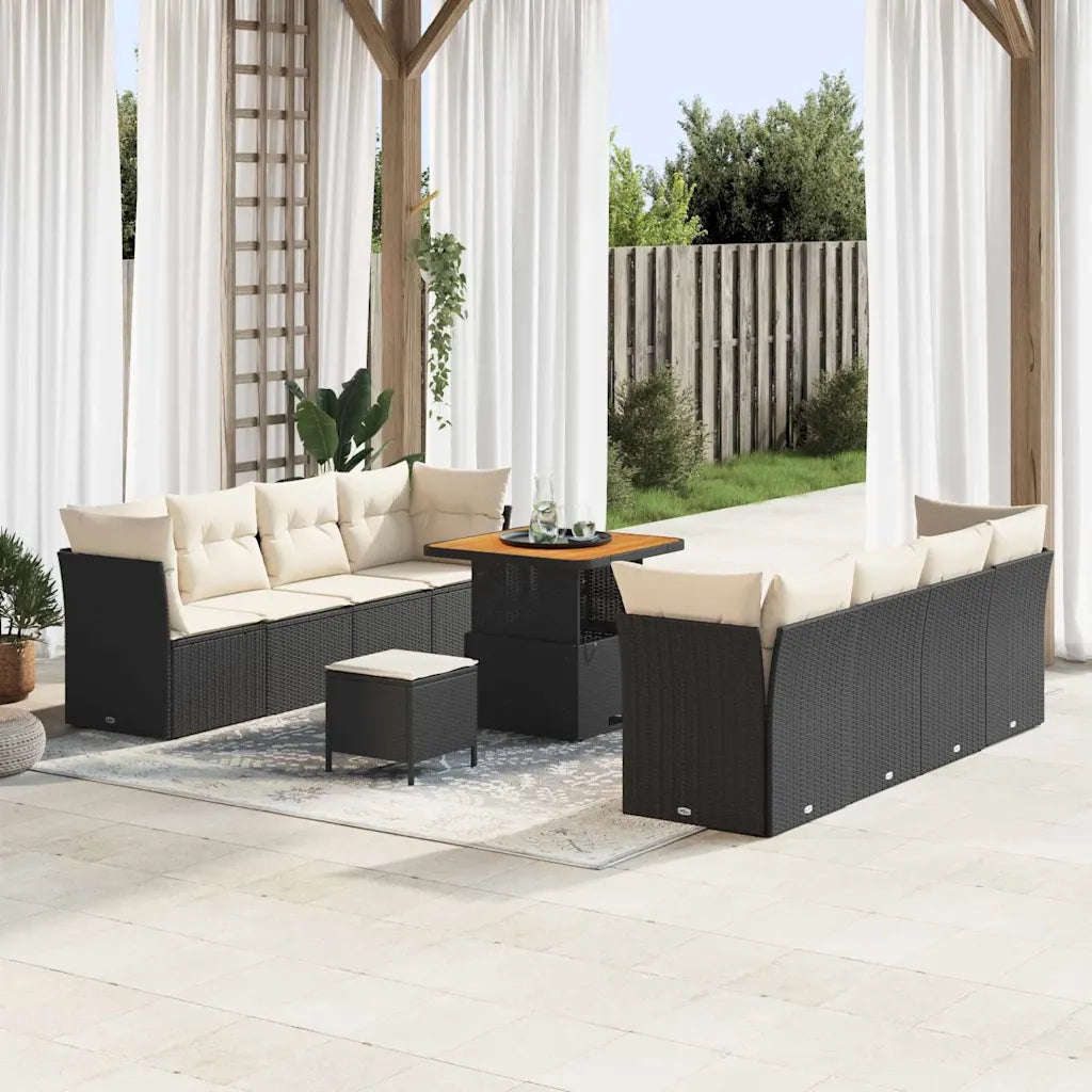 Set Divano da Giardino 11 pcs Nero e Crema polyrattan 3363405