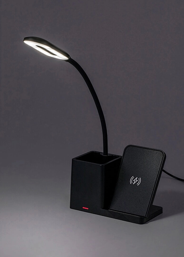 Lampada da scrivania LED nera dimmer CCT Qi USB Rabalux