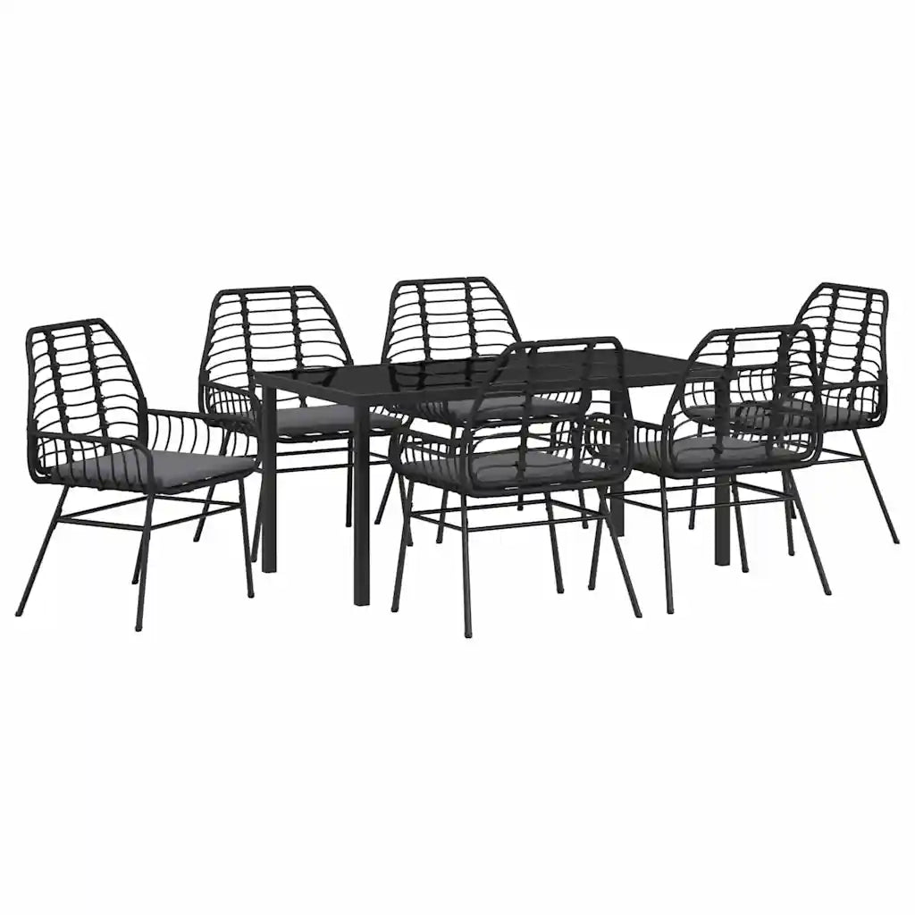 Set da Pranzo per Giardino 7 pcs Nero polyrattan