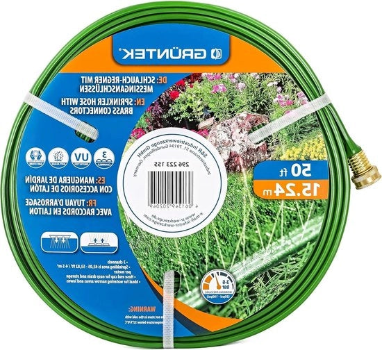 Sproeier per giardino a sprinkler 15 m con superficie irrigata 4-5 m²/m - 3 canali d'acqua - connettore in ottone. tubo di gomma per giardino.