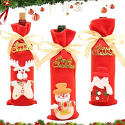 Sacchetto per bottiglia di vino natalizio 3 pezzi - Copertura per bottiglia di vino natalizio - Sacchetti per regali - Decorazioni da tavola - Kerstman/Sneeuwman/Elefante - Ripiegabile - Calze per bottiglia di vino