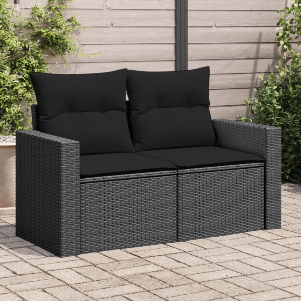 Divano da giardino con cuscini 2 posti nero in polyrattan 365989