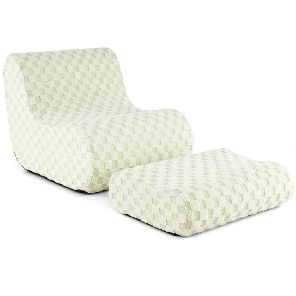 Sedia a sacco con pouf comoda poltrona pigra per soggiorno camera da letto, Divano in spugna ad alta elasticit¨¤ Verde-Sedie e poltrone