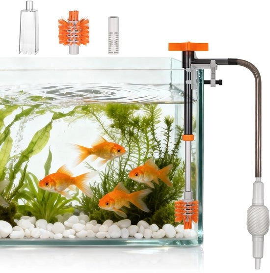 Pulitore acquario 3-in-1 - Estensione 34-47 cm - Pulizia/scopa dei detriti - Rinnovo dell'acqua - Manutenzione - Compreso set di accessori - Pulitore acquario