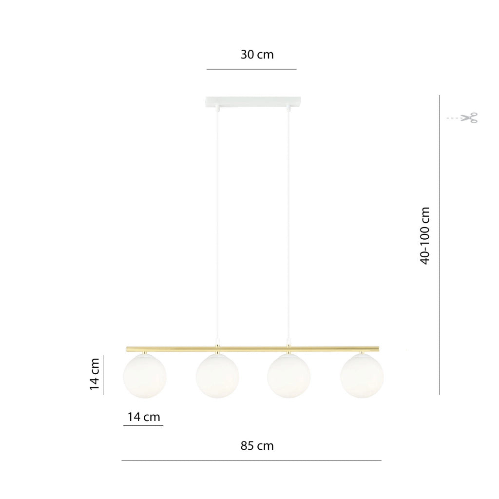 Lampadario Emibig Allora 4 luci E14 bianco oro in vetro