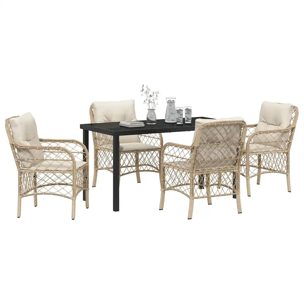 Set da Pranzo per Giardino con cuscino 5 pcs Beige polyrattan