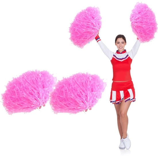 Pom-pom da Sfilata - Pompoms in Metallo - Anello in Plastica - Accessori per Groepsdanza - Colore Rosso - Pompoms