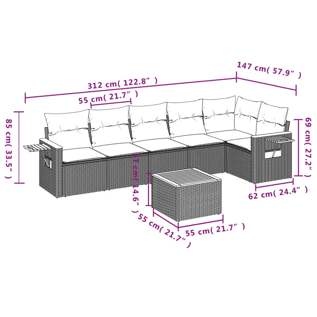 Set Divani da Giardino con Cuscini 7pz Nero Polyrattan 3259235
