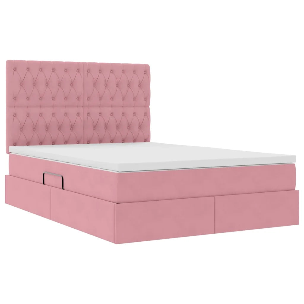 Letto con contenitore e materasso Rosa 140 x 190 cm Velluto 3372092