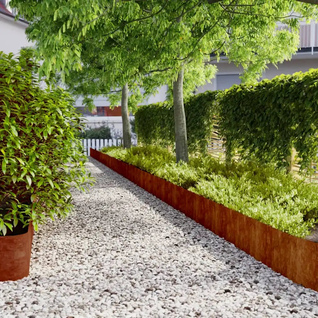 Bordure per Prato 10 pz 25x103 cm Flessibili in Acciaio Corten 821896