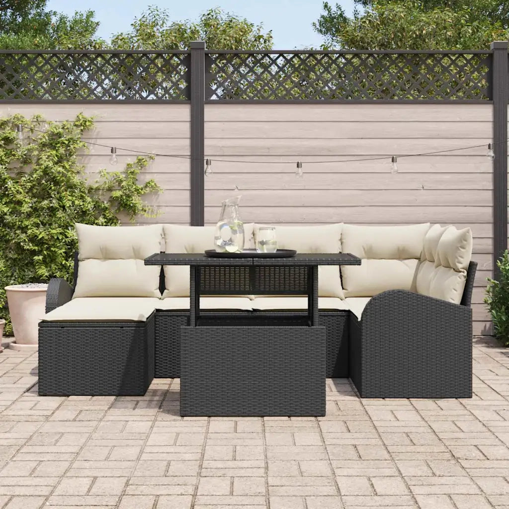 Set Divano da Giardino con archiviazione 7 pcs Nero Poly Rattan 3357410