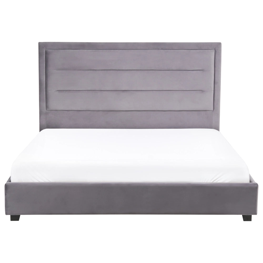 Letto matrimoniale in velluto grigio scuro 160 x 200 cm con testiera imbottita stile moderno