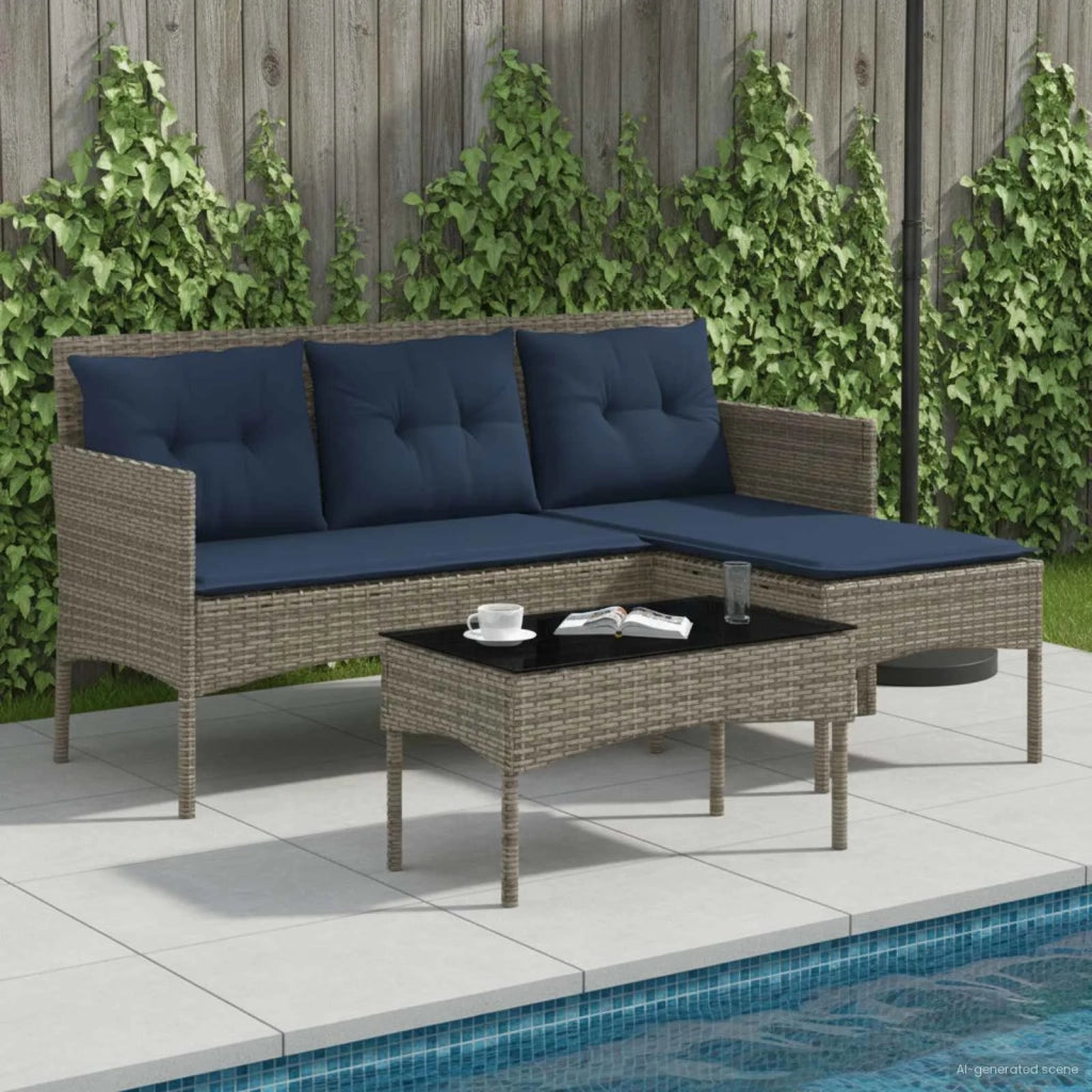 Set Divano da Giardino 2 pcs Grigio e Blu Navy polyrattan 4103810