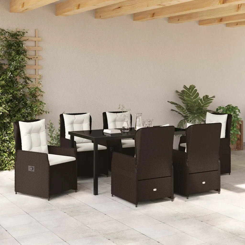Set da Pranzo per Giardino 7 pcs Marrone polyrattan
