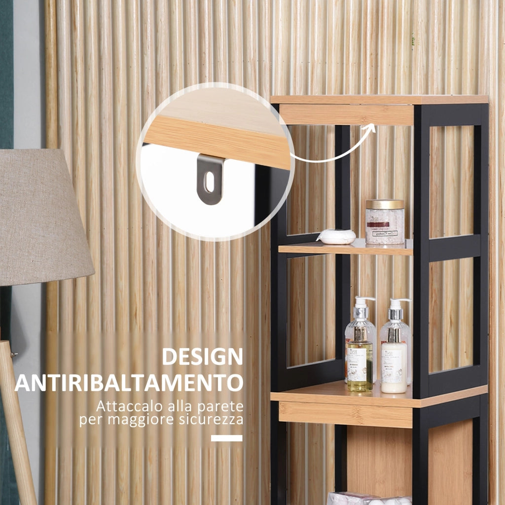 Mobile a Colonna per Bagno 30x30x144,3 cm in Legno MDF e Bambù